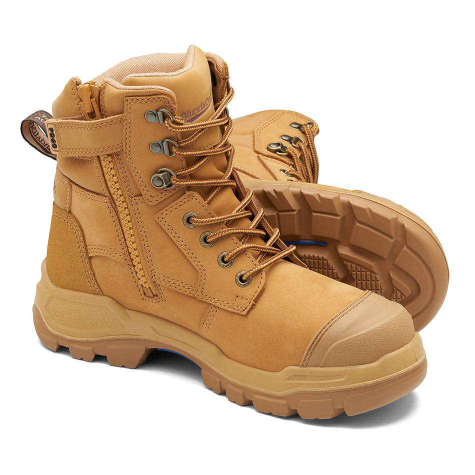 BLUNDSTONE ROTOFLEX XHD Wheat Nubuck leather zip sided safety boot